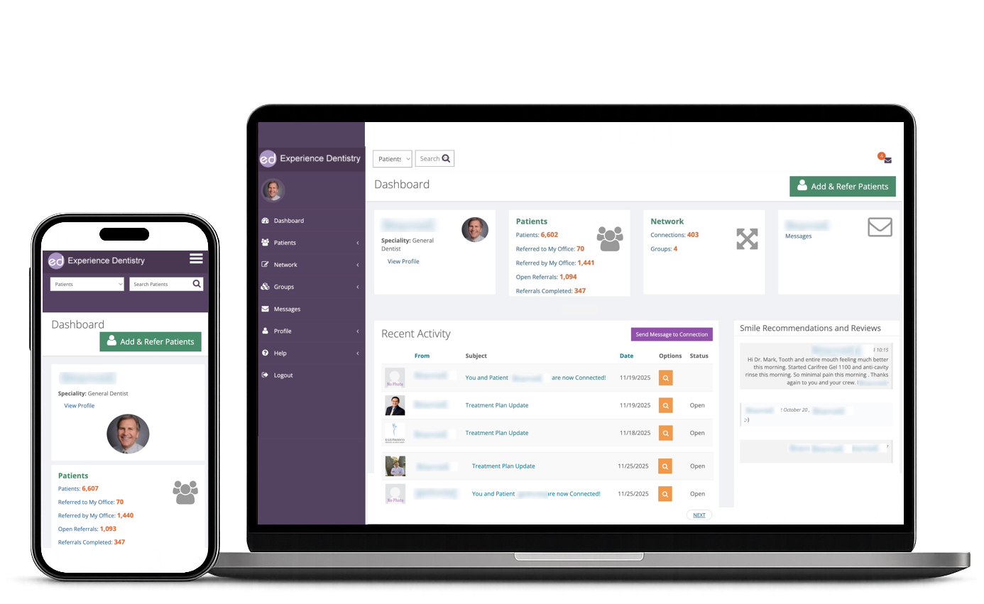Experience Dentistry dashboard on phone and laptop